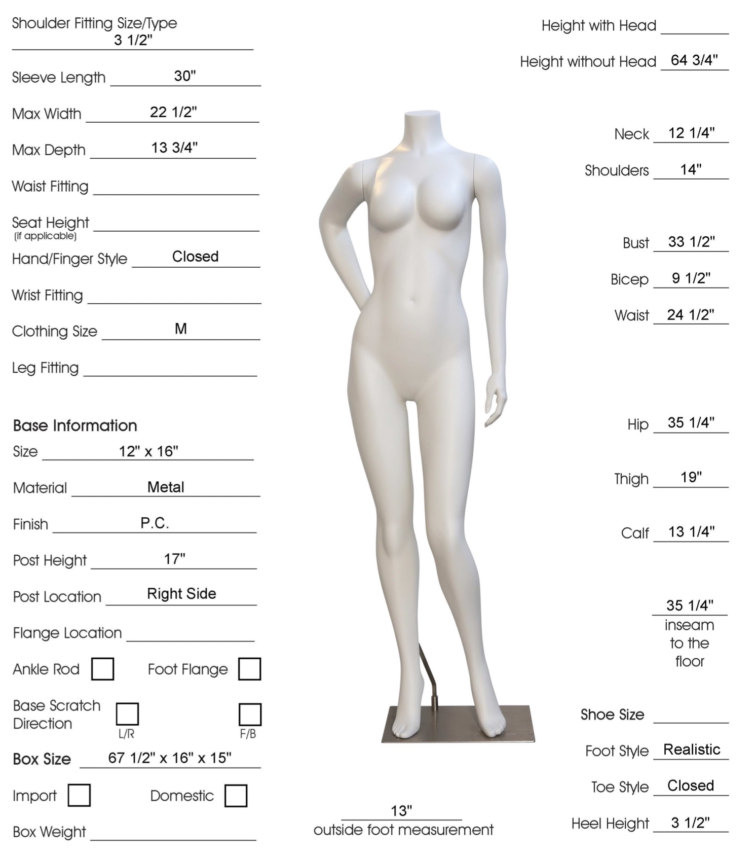 Fleshtone Plastic Teenage Girl/Petite Women Female Full Size Mannequin 5 5 Tall 